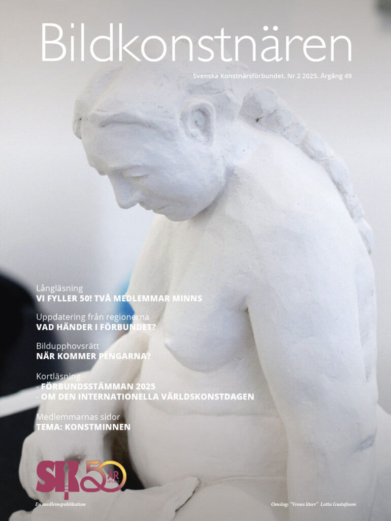 omslag Bildkonstnären 2 2025. Bild av skulptur gjord av Lotta Gustafsson